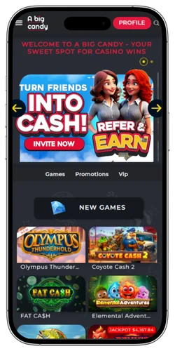 A Big Candy Casino online account lobby after registration