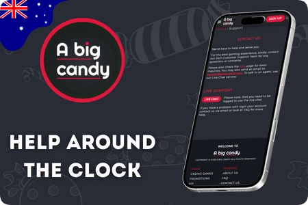 A Big Candy Casino customer support live chat and email